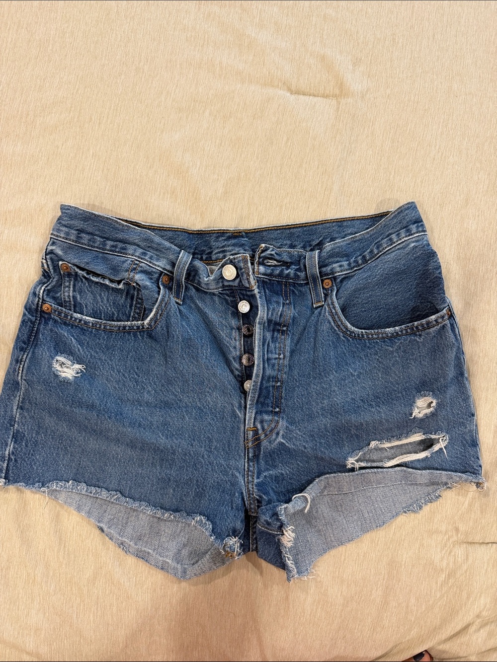 Levi's Distressed Mid-Blue Denim Cutoff Shorts